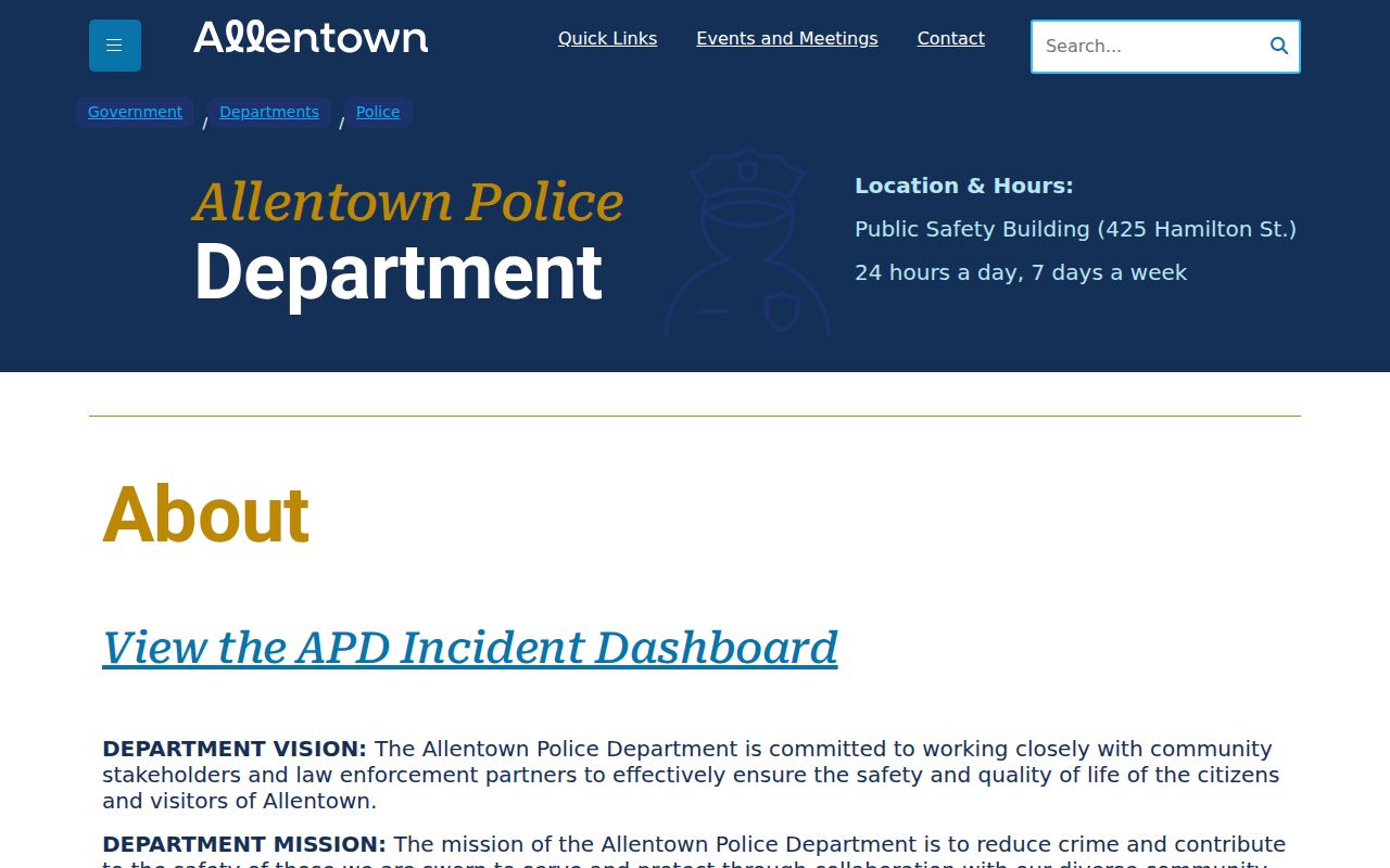 Allentown Police Department source for city criminal history records
