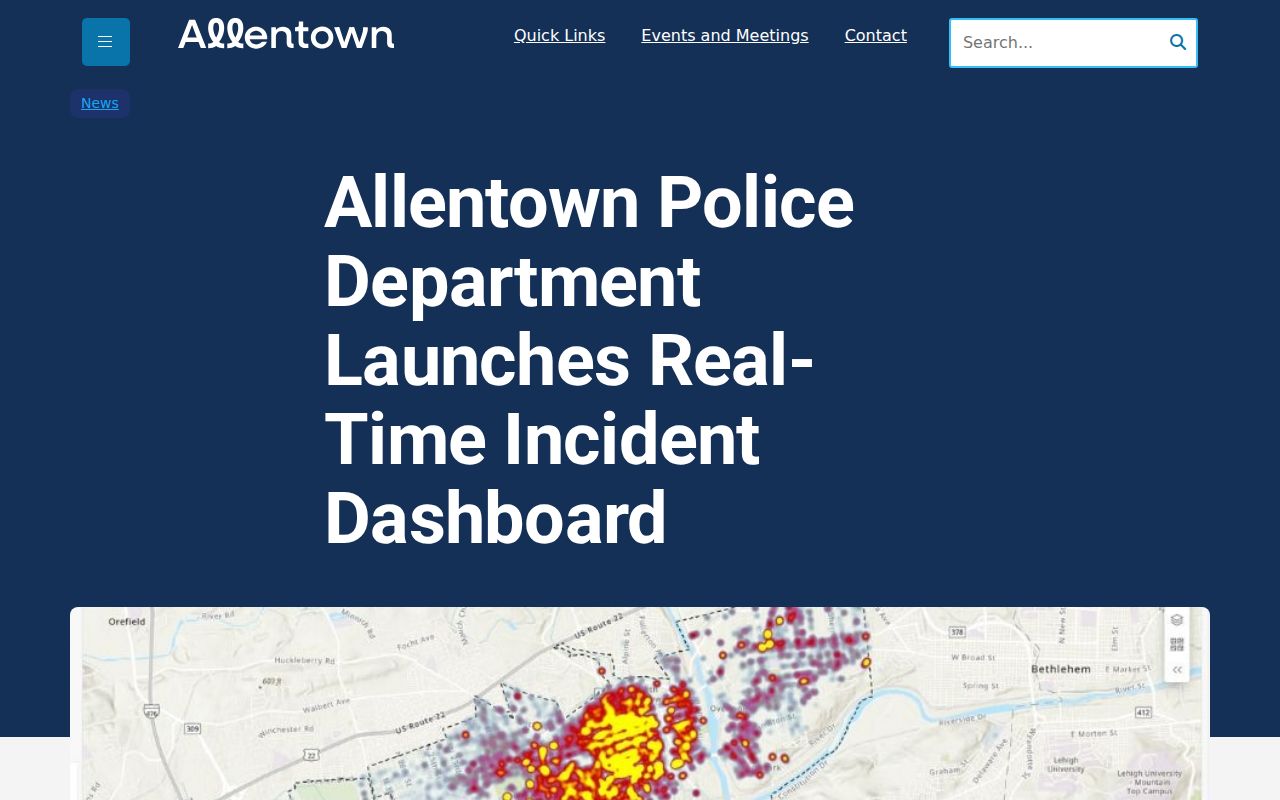 Allentown police incident dashboard for local criminal record context