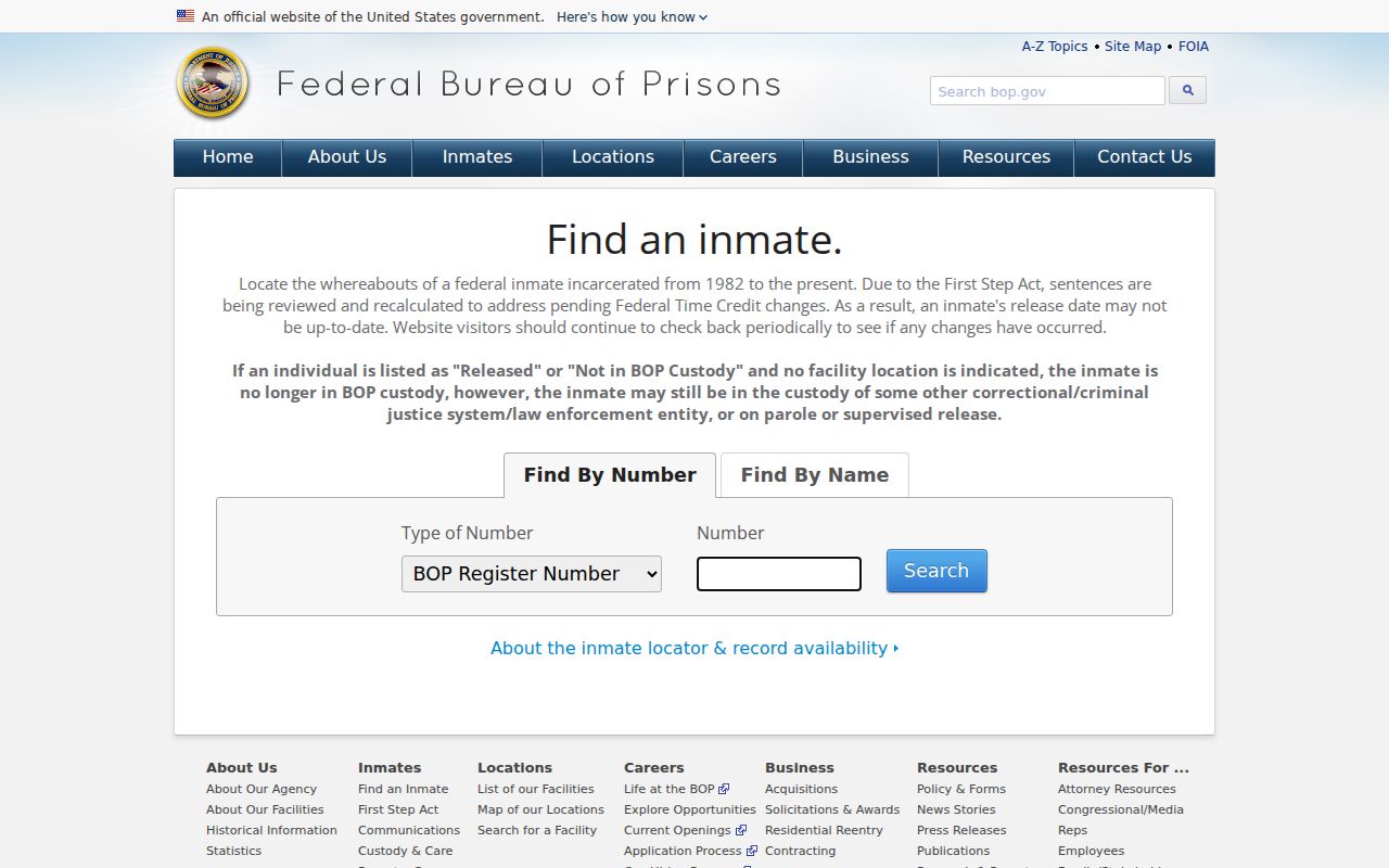 Lehigh County federal arrest custody search through Bureau of Prisons