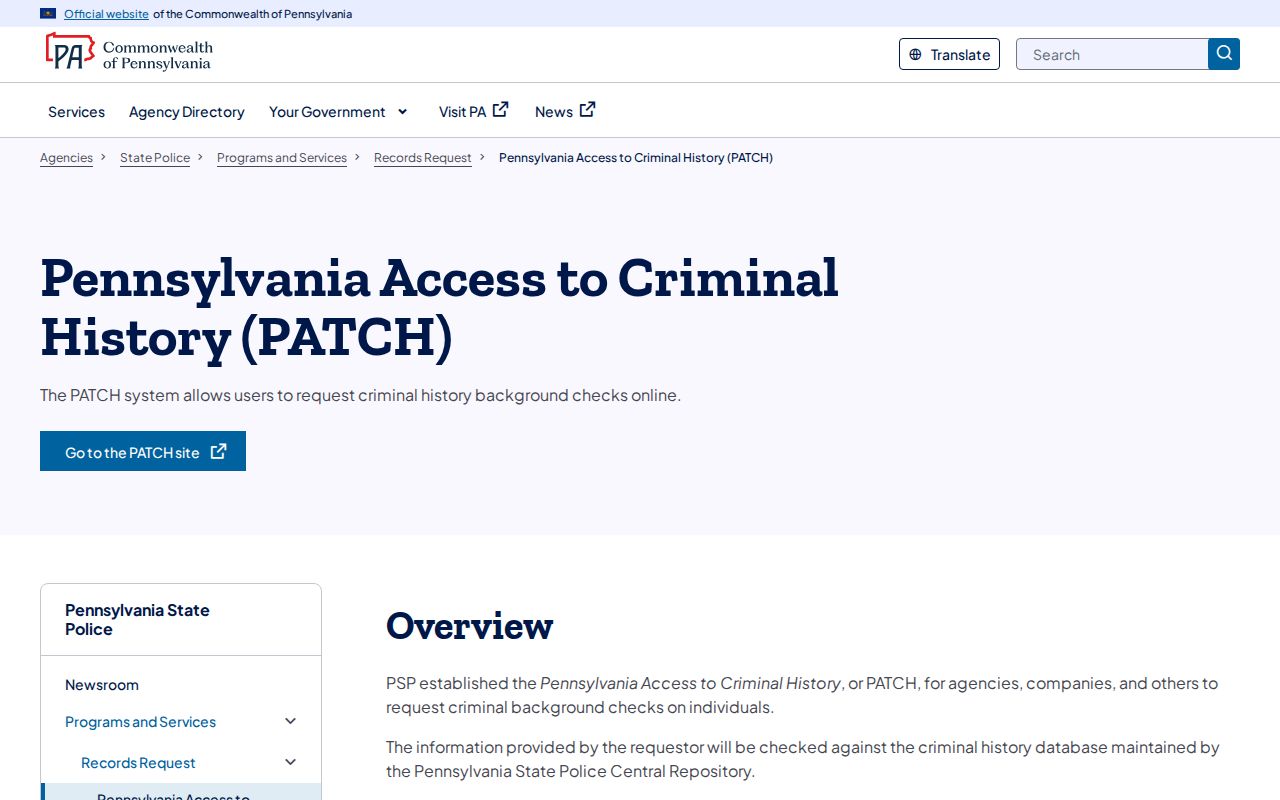 Lehigh County criminal history PATCH access and review information
