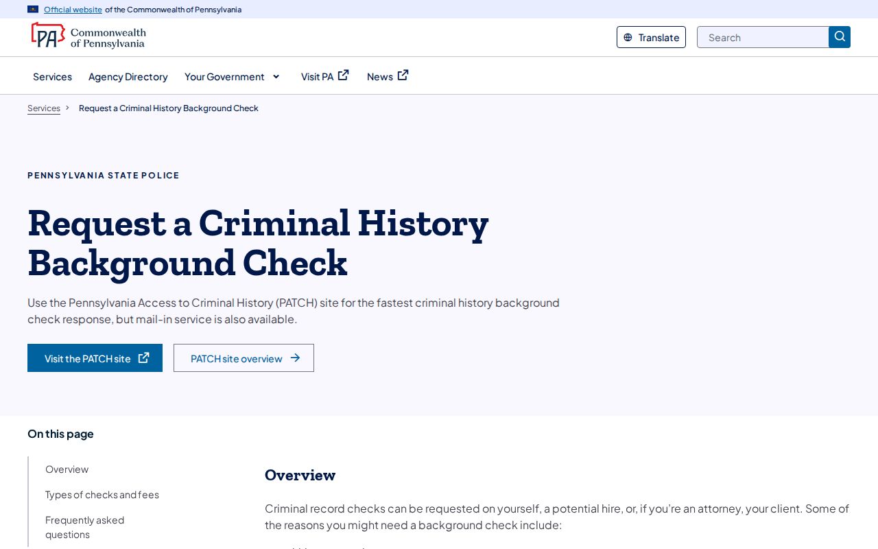 Lehigh County criminal history service at Pennsylvania State Police