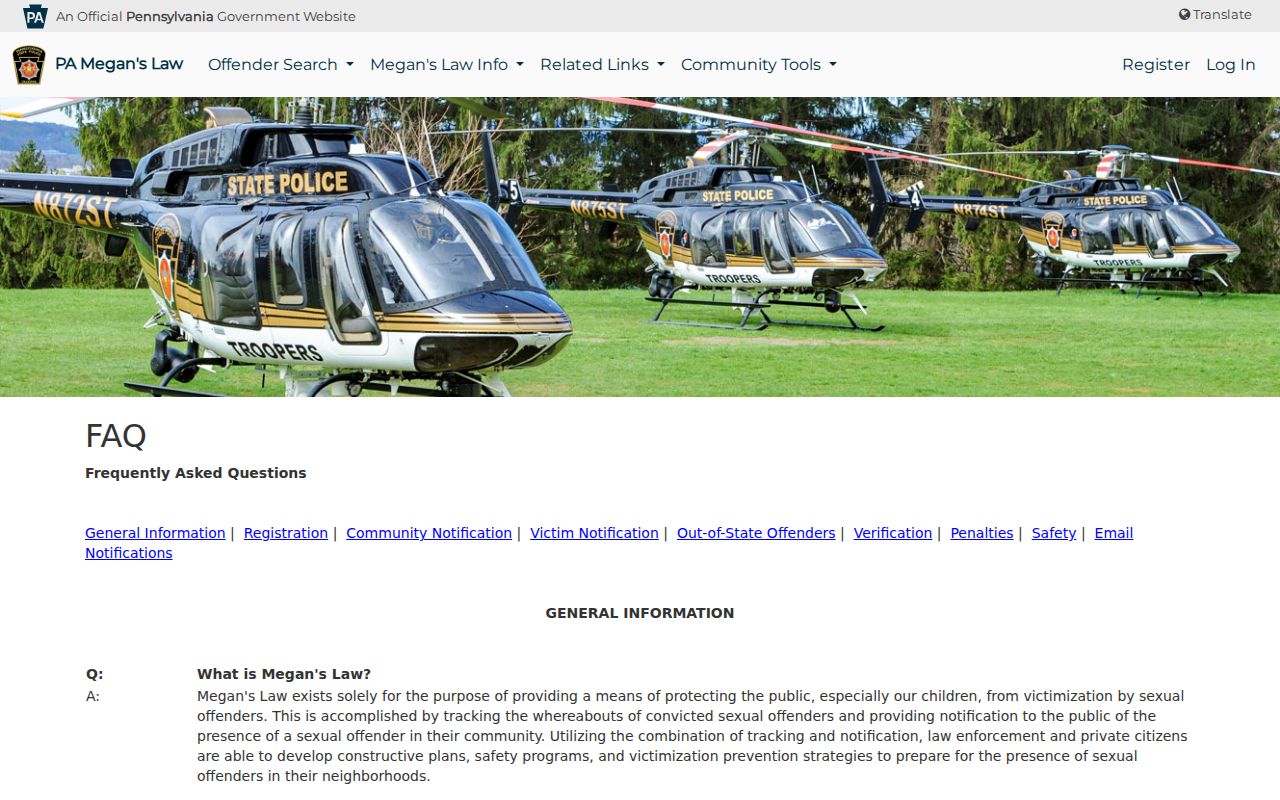 Lehigh County sex offender registry search FAQ and use guidance